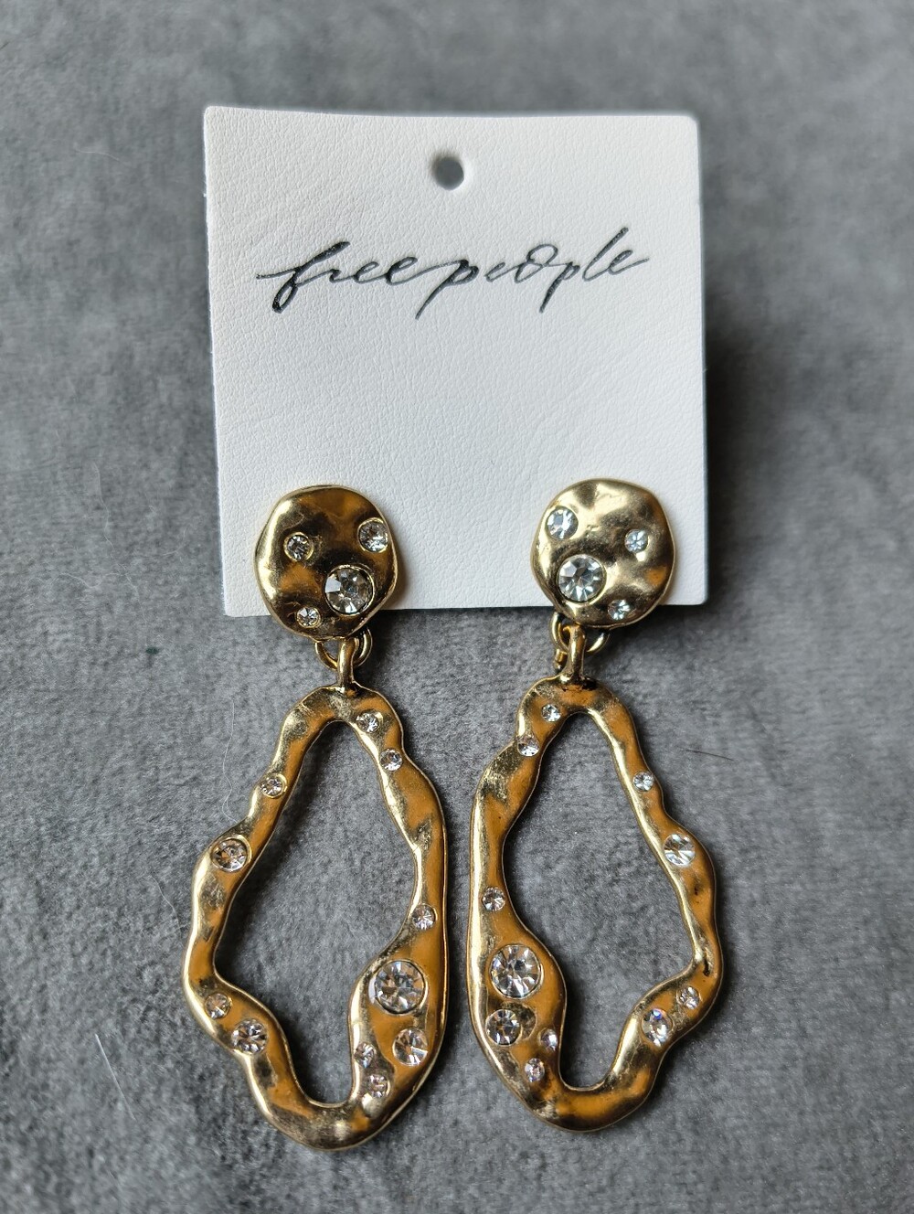 Free People Gold Crystal Teardrop Dangle Earrings